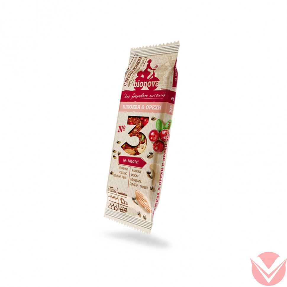 Bionova фруктово-ореховый батончик с клюквой, 35 г фото 1 — Интернет-магазин доставки продуктов и воды ВКУСНЫЙ