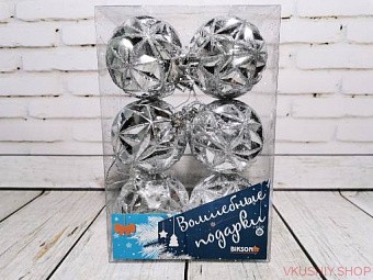 Набор шариков, 6 шт, цвет: серебряный, диаметр: 6 см — Интернет-магазин доставки продуктов и воды ВКУСНЫЙ