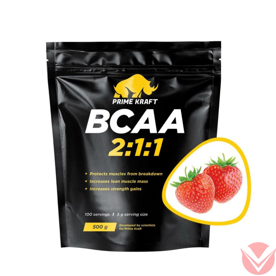 Смесь Prime Kraft клубника БЦАА 2:1:1, 500г фото 1 &mdash; Интернет-магазин доставки продуктов и воды ВКУСНЫЙ