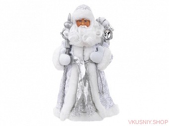 Новогодняя фигурка Дед Мороз в серебряном костюме из пластика и ткани / 15,5x8,5x30,5см — Интернет-магазин доставки продуктов и воды ВКУСНЫЙ