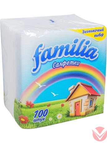 Салфетки 24х24см 1-сл. белые "Фамилия" 100л/уп фото 1 — Интернет-магазин доставки продуктов и воды ВКУСНЫЙ