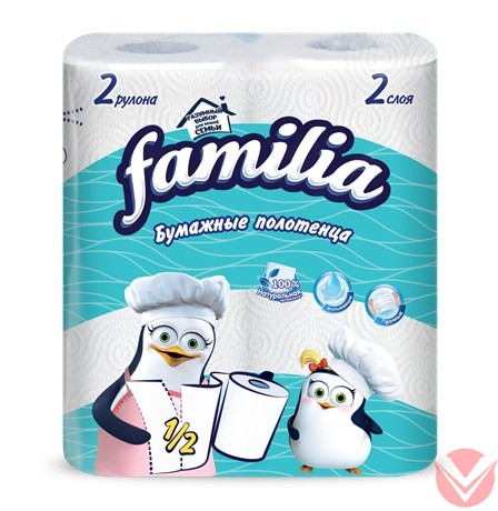 Полотенца Familia бумажные 2-слойные, 2 рулона фото 1 — Интернет-магазин доставки продуктов и воды ВКУСНЫЙ