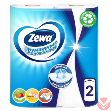 Полотенца Zewa бумажные белые 2-слойные, 2 рулона — Интернет-магазин доставки продуктов и воды ВКУСНЫЙ