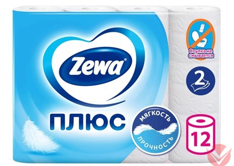 Бумага Zewa Плюс Белая туалетная 2-слойная, 12 рулонов фото 1 — Интернет-магазин доставки продуктов и воды ВКУСНЫЙ