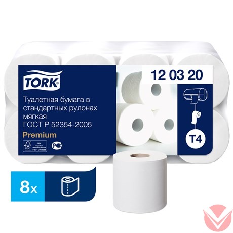Бумага Tork Premium туалетная в стандартных рулонах Т4 2-слойная мягкая 23м, 8 рулонов фото 1 — Интернет-магазин доставки продуктов и воды ВКУСНЫЙ